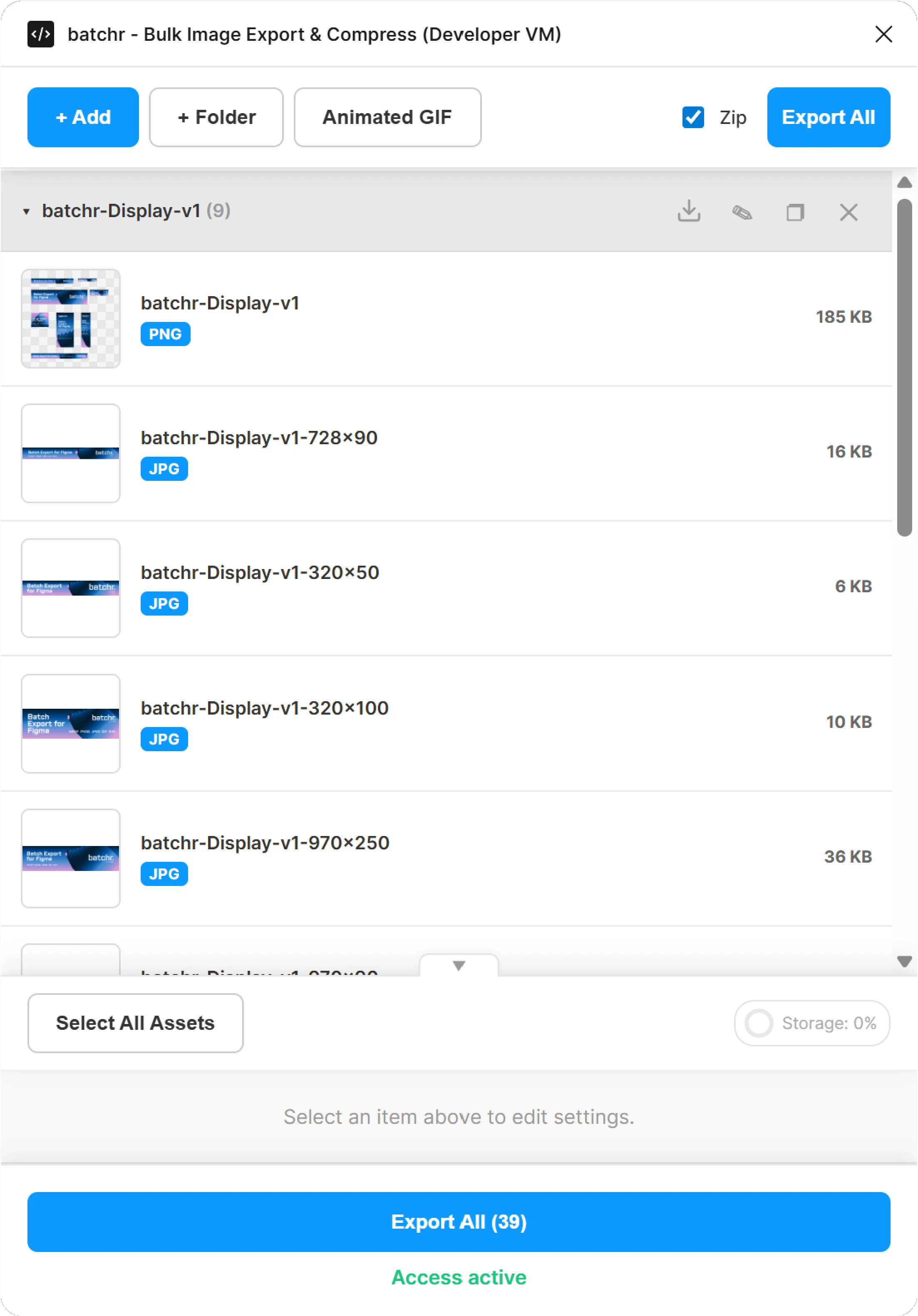 Batchr – asset list view